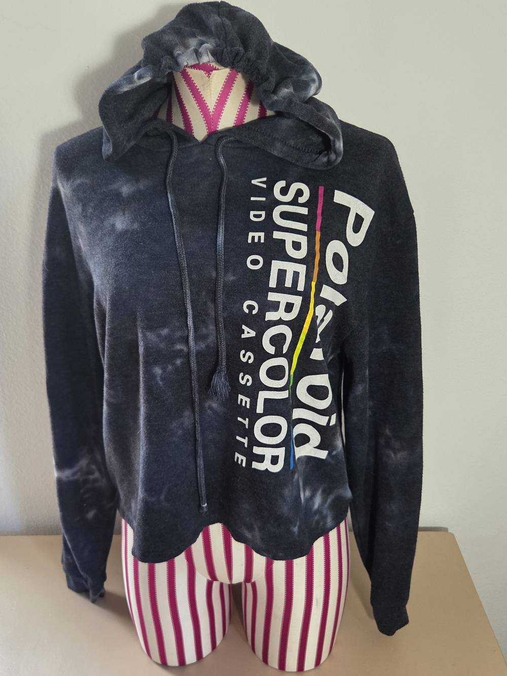 Polaroid Black Tie-Dye Hooded Pullover with Supercolor Logo Medium